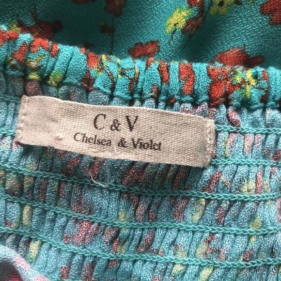 Chelsea & Violet Small Long Sleeve Aqua Cottage Core Dress Prairie Floral Mini - Picture 11 of 12